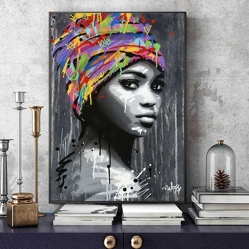 

Gray Street Graffiti African Women Canvas Paintings Modern Art Posters and Prints Wall Art Portraits Home Decoration Room Decor