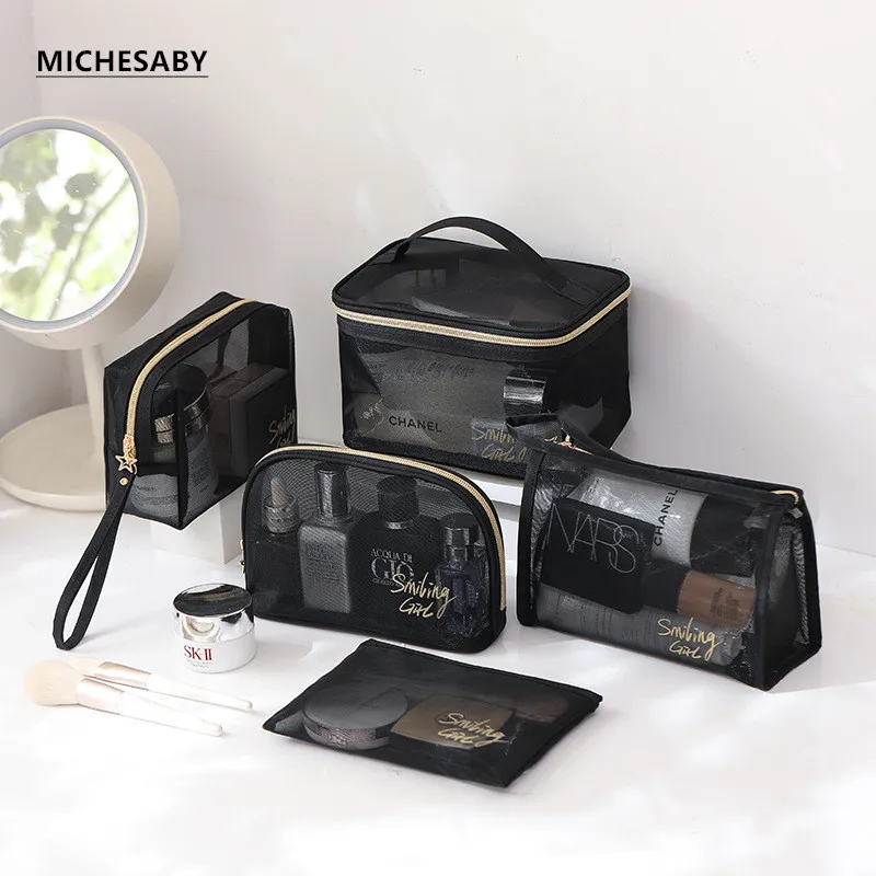 

5 Types Of Black Cosmetic Bags, Combined Mesh Shape Bags, Transparent Fashion Canvas, Beautiful Cosmetics Creative Tools