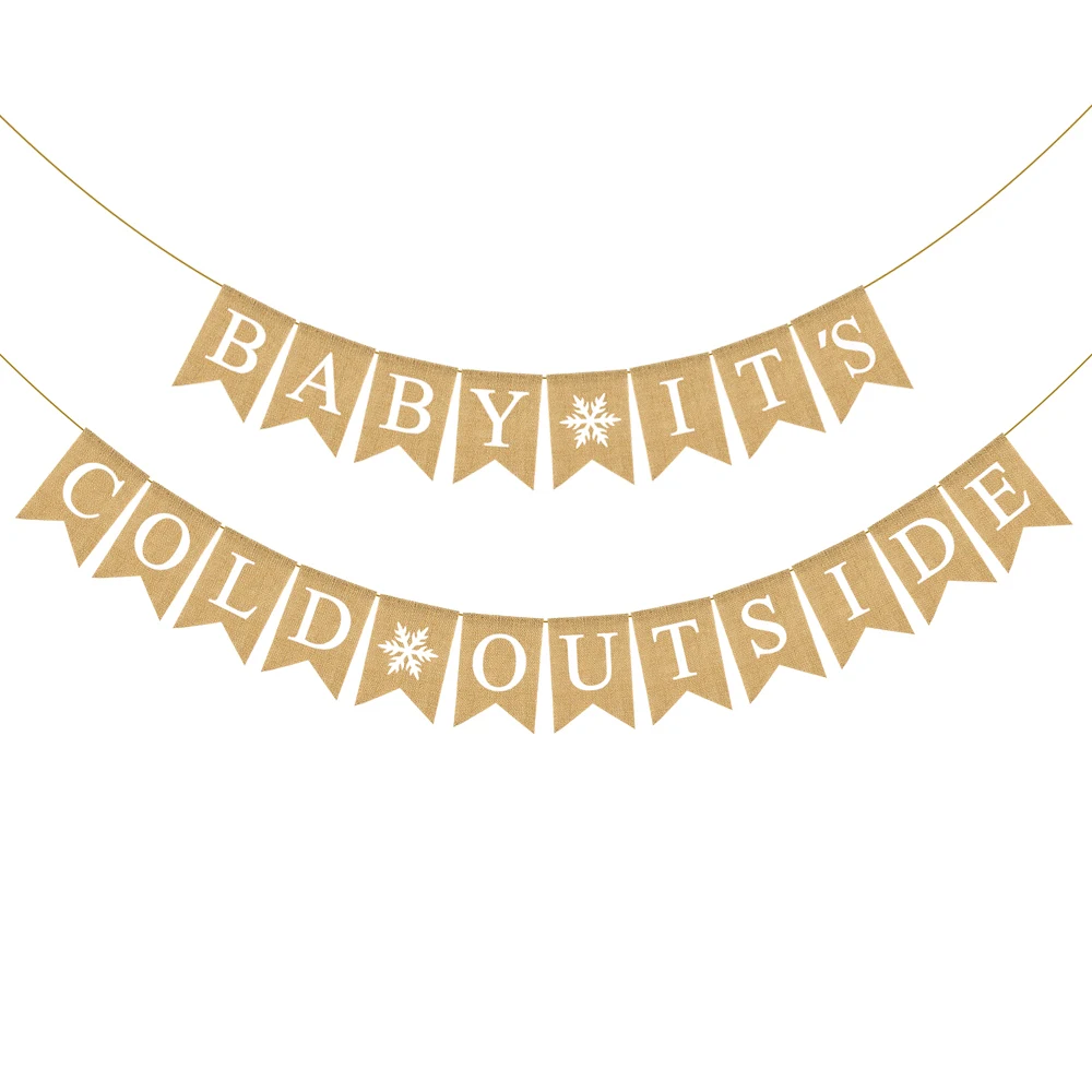 Jute Burlap Baby It's Cold Outside Banner Winter Shower Birthday Diaper Party Garland Mantel Fireplace Decoration |