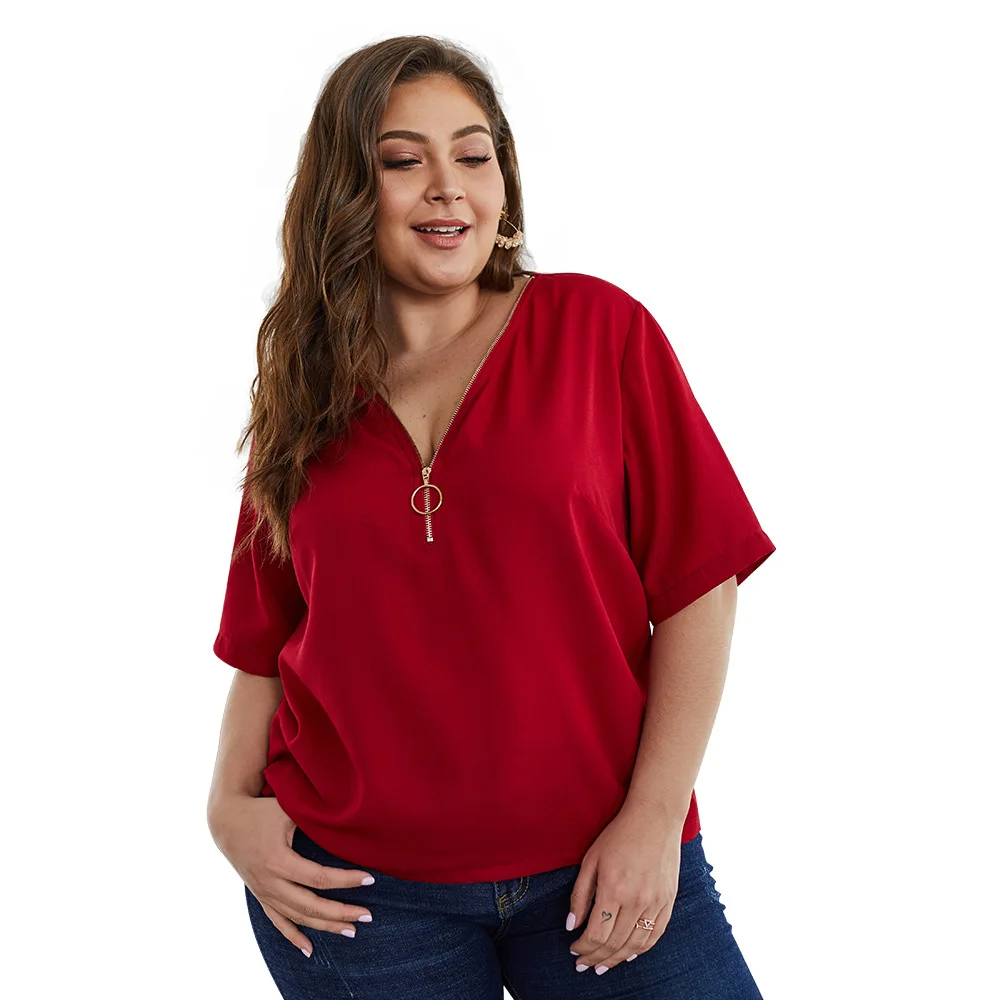 

2021 New Women Zipper Solid Short Sleeve Casual Top Blouse Summer T-shirt Plus Size Women's Fashion Clothing tops