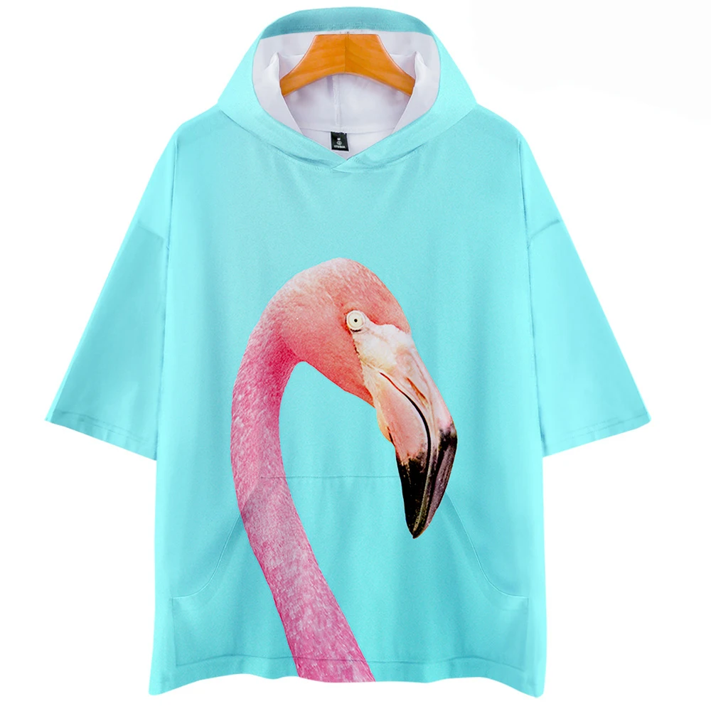

Модная футболка в стиле Харадзюку С Капюшоном с изображением животного фламинго, футболка с 3D-принтом для взрослых/детей, футболка с капюшо...