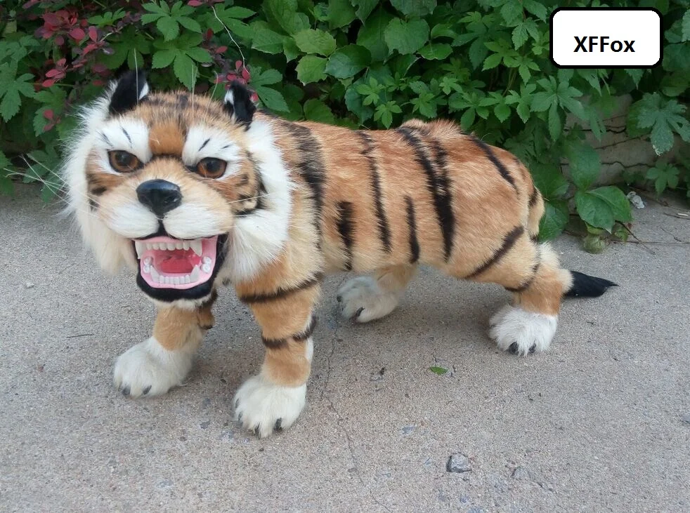 Большой имитационный Тигр модель полиэтилен и мех открытый рот реальная жизнь Тигр подарок 60x36 см xf2212