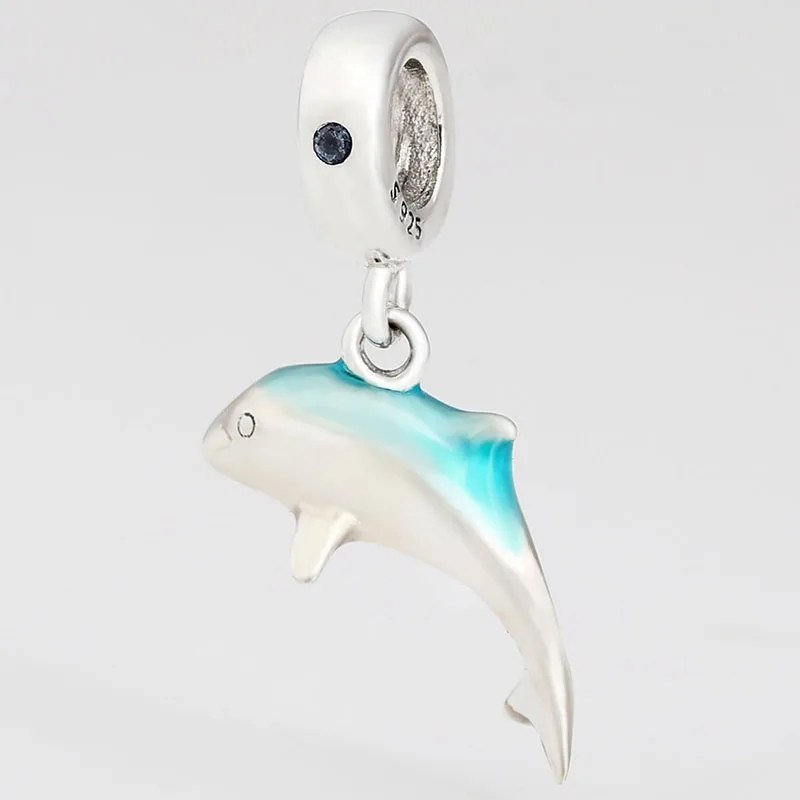 

2020 New 925 Sterling Silver Charm Twinkling Dolphin Pendant Fit Pandora Women Bracelet & Necklace Diy Jewelry