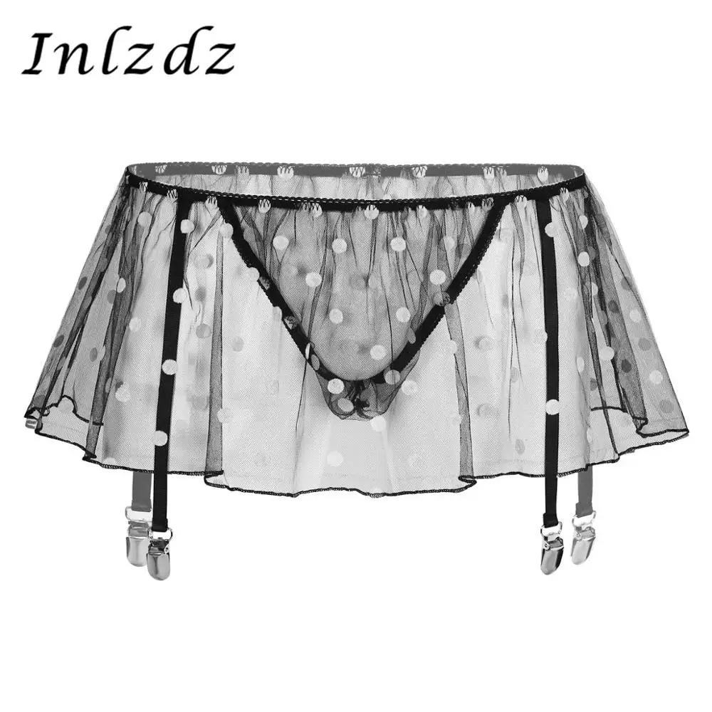 Мужское нижнее белье Сетчатое в горошек прозрачная мини-юбка с высокой талией