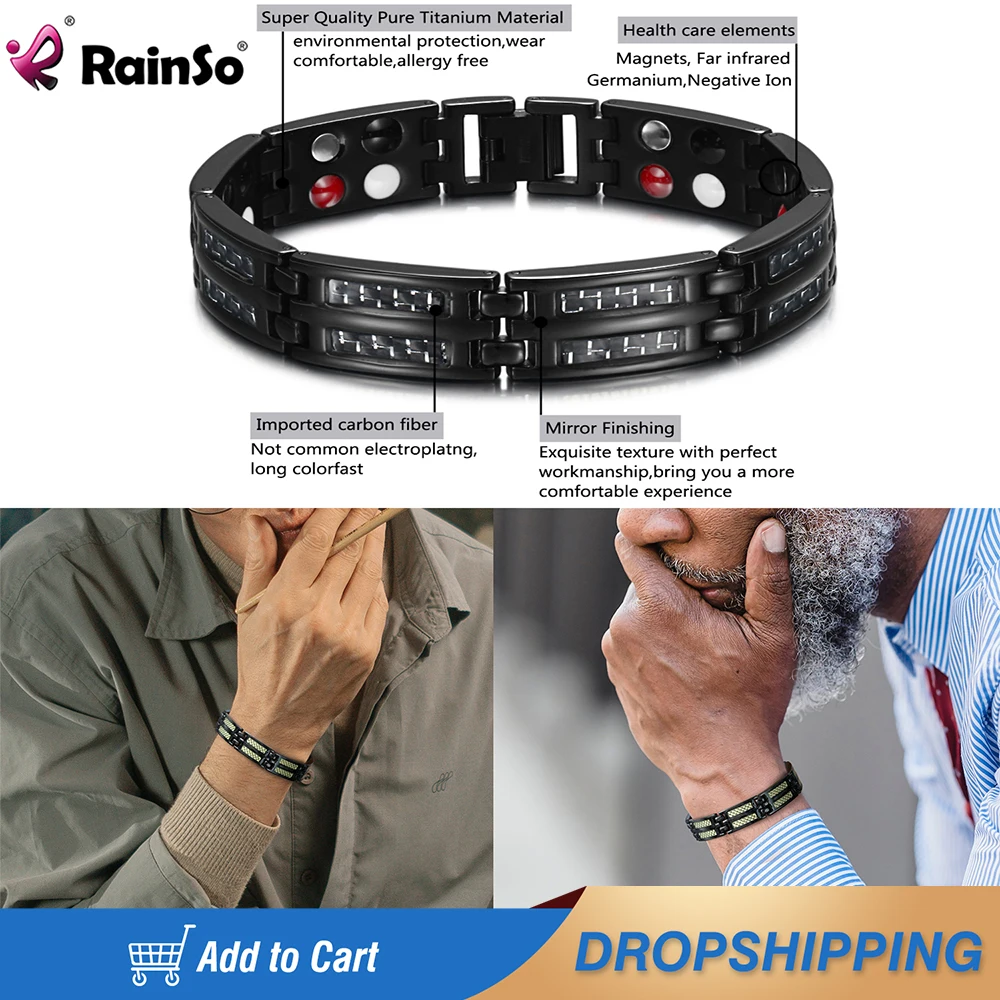 RainSo Luxury Titanium Bracelets For Men Health Care Elements Magnetic Bracelet Fashion Jewelry Bangle Friendship Bracelet Homme