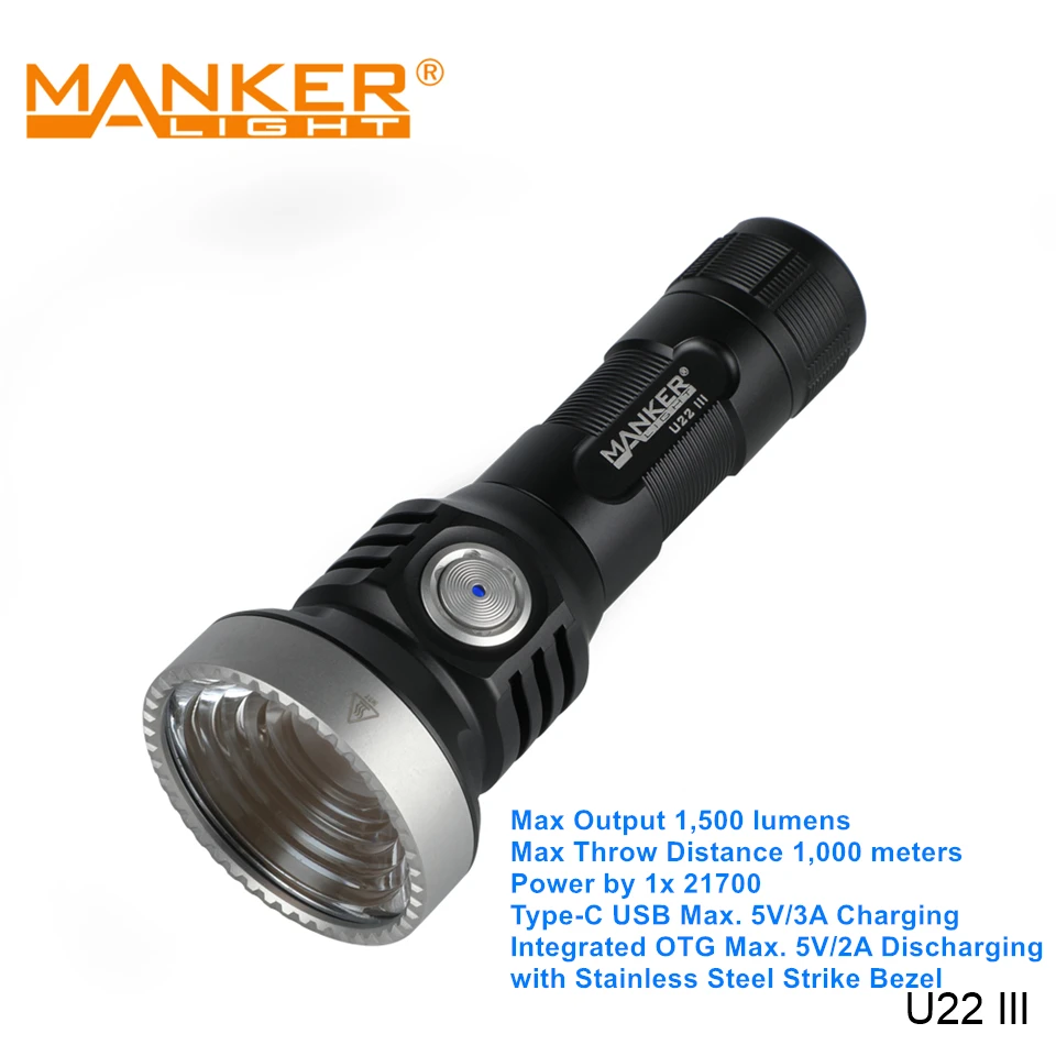 Мощный уличный светодиодный фонарик Manker U22 III 21700 зарядка через USB Type-C | Лампы и