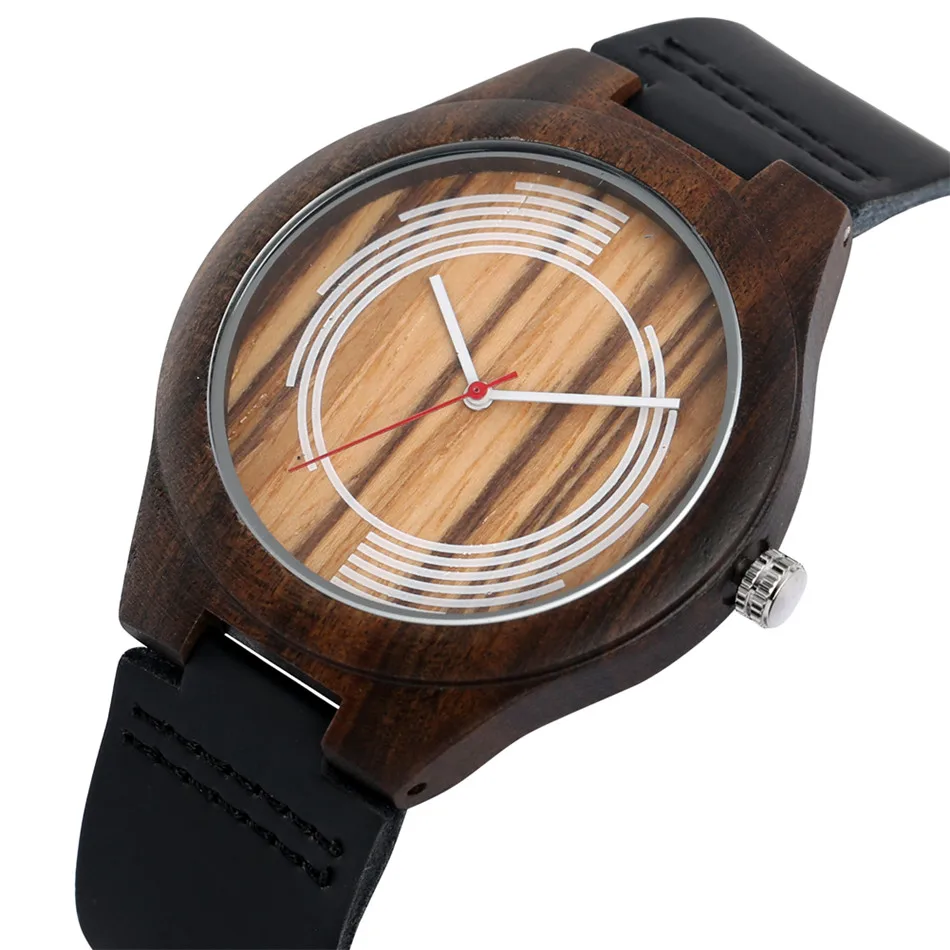 

New Fashion Ebony Wood Men Watch Genuine Leather Band Wooden Case Wristwatch Casual Quartz Mens Clock reloj masculino