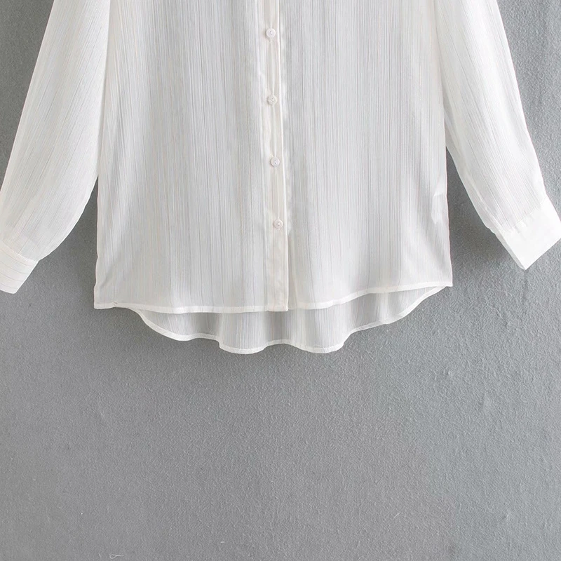 

YOSIBCD Women 2021 Fashion Semi-sheer Metallic Thread Striped Blouses Vintage Long Sleeve Button-up Female Shirts Chic Tops