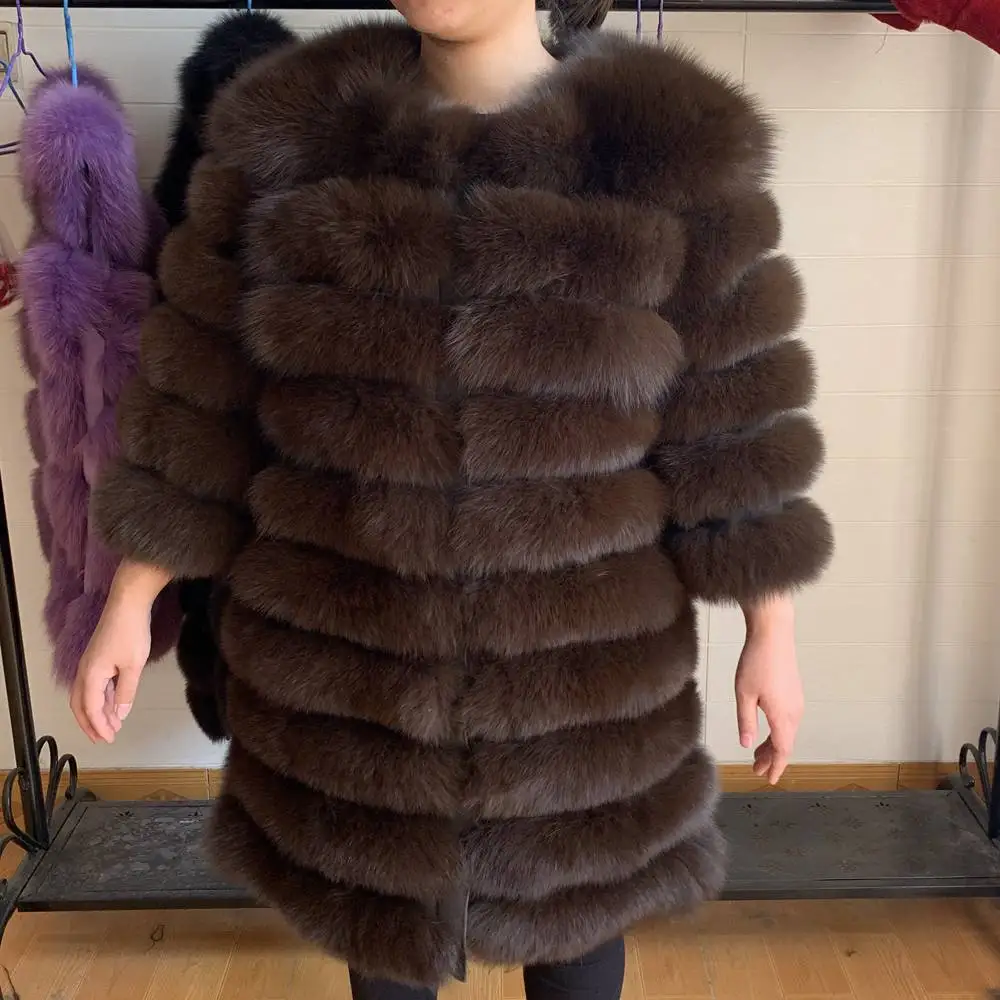 Dark khaki Real fur Real Fox Fur Coat Women Natural Real Fur Jackets Vest Winter Outerwear Women Clothes - Color: Dark khaki