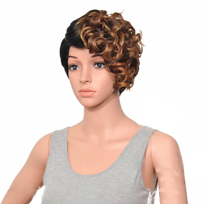 HAIRJOY женский специальный смешанный цвет боковая часть короткий кудрявый синтетический парик для волос