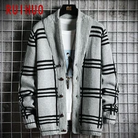 ruihuo 2021 striped casual cardigan male knitted sweater men clothing winter clothes man coat korean knitwear m 2xl