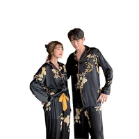 polyester couples pajamas set v neck design luxury cross letter print sleepwear like home clothes xxl large size nightwear