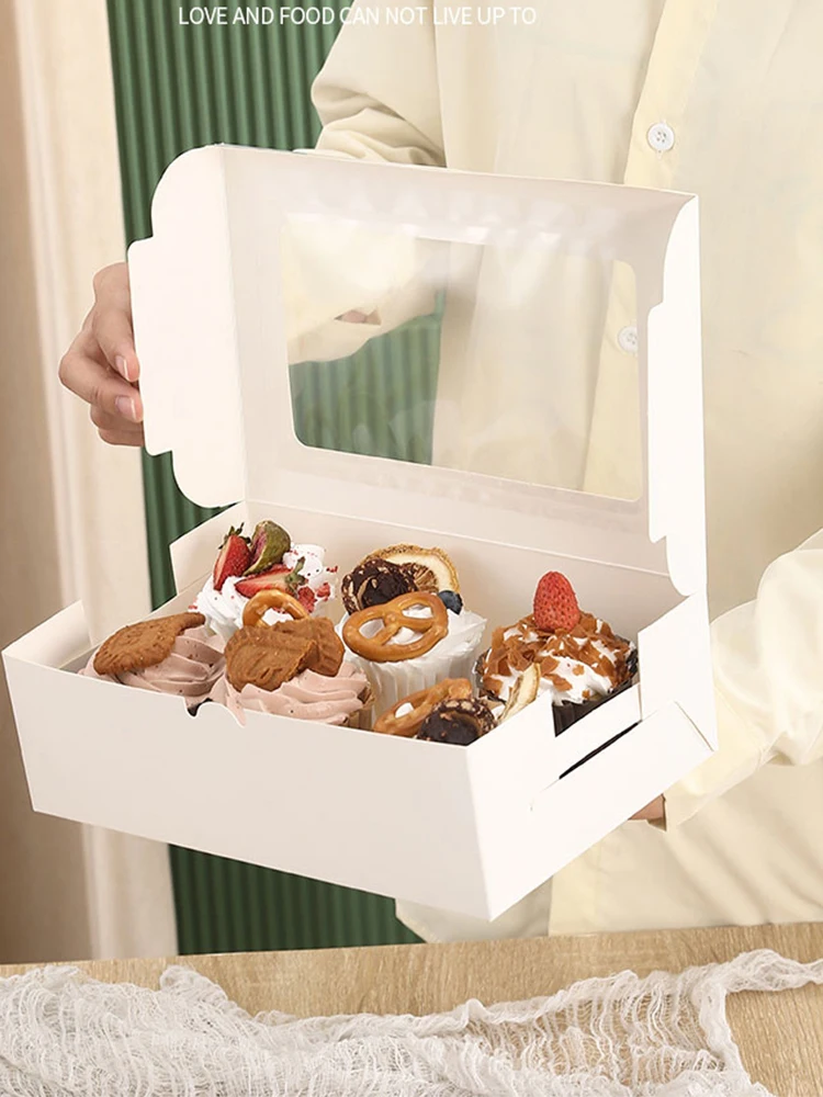 

5pcs 12 Cavity Portable Cake Boxes and Packaging Cake White Cupcake Box with Window Container Muffin Box with Insert Gift Bags