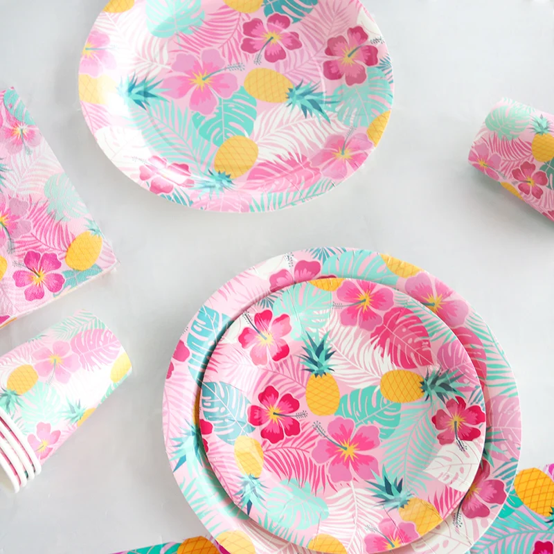 Гавайи участник Luau Розовый фламинго бумажная салфетка под тарелку кружку для