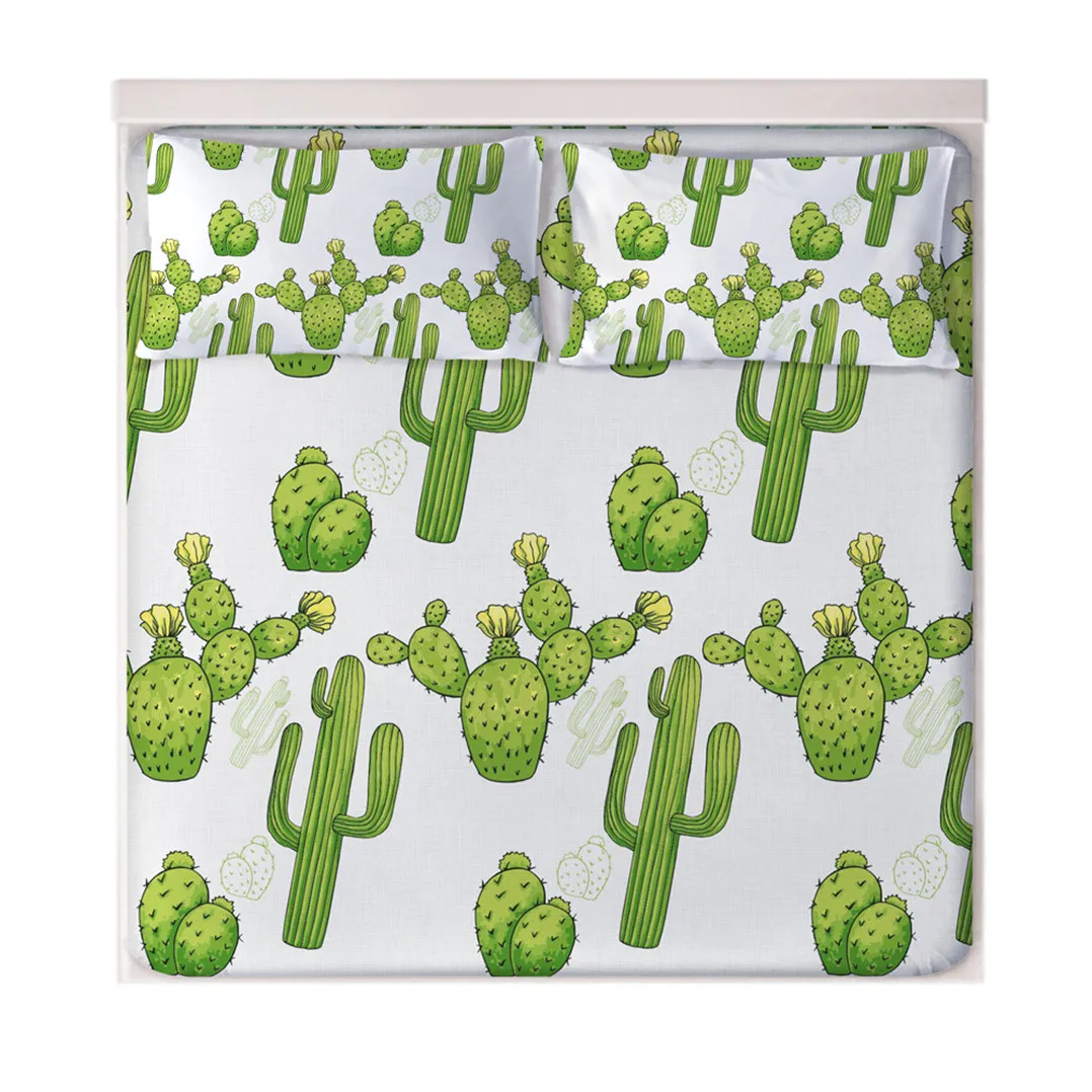 Простыни из микрофибры с принтом кактуса. Без складок глубокими карманами