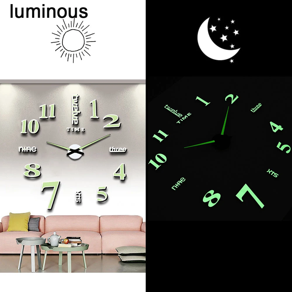 D luminous 3D светящиеся большие настенные часы зеркальные настенные наклейки Diy Декор для дома в гостиную модные часы поступление кварцевые большие настенные часы - Цвет: D luminous