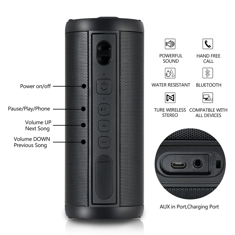 Беспроводная Bluetooth-Колонка Joinrun S19 Портативная звуковая колонка бас стерео