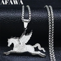 2022 horse with wings stainless steel chain necklaces womenmen silver color animal jewelry acero inoxidable joyeria n2206s01