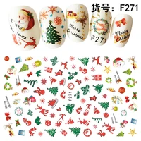 10pcs santa claus cartoon snowman pattern christmas tree nail sticker nail slider decoration beauty tool