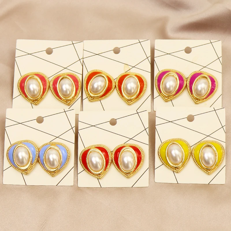 

10 Pairs Enamel Heart Earrings Stud earrings Rainbow Shell pearls earrings Accessories Stud earrings Gift for women jewelry9864