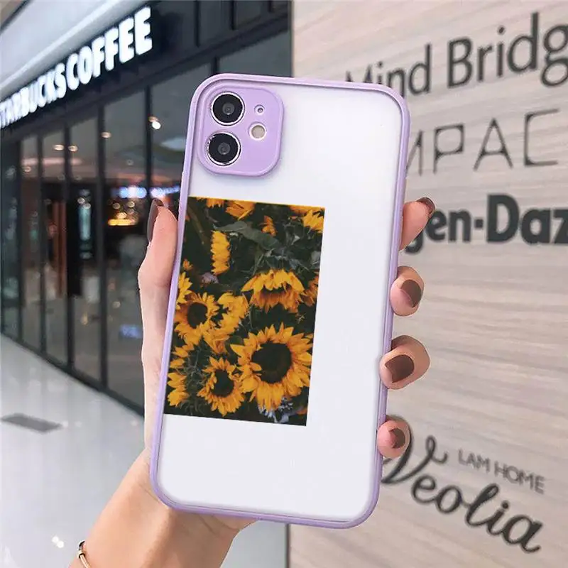 

Beautiful aesthetic yellow sunflower Phone Case Matte For iPhone 12 Mini 11 Pro XR XS Max 7 8 Plus X Hard PC Back Cover
