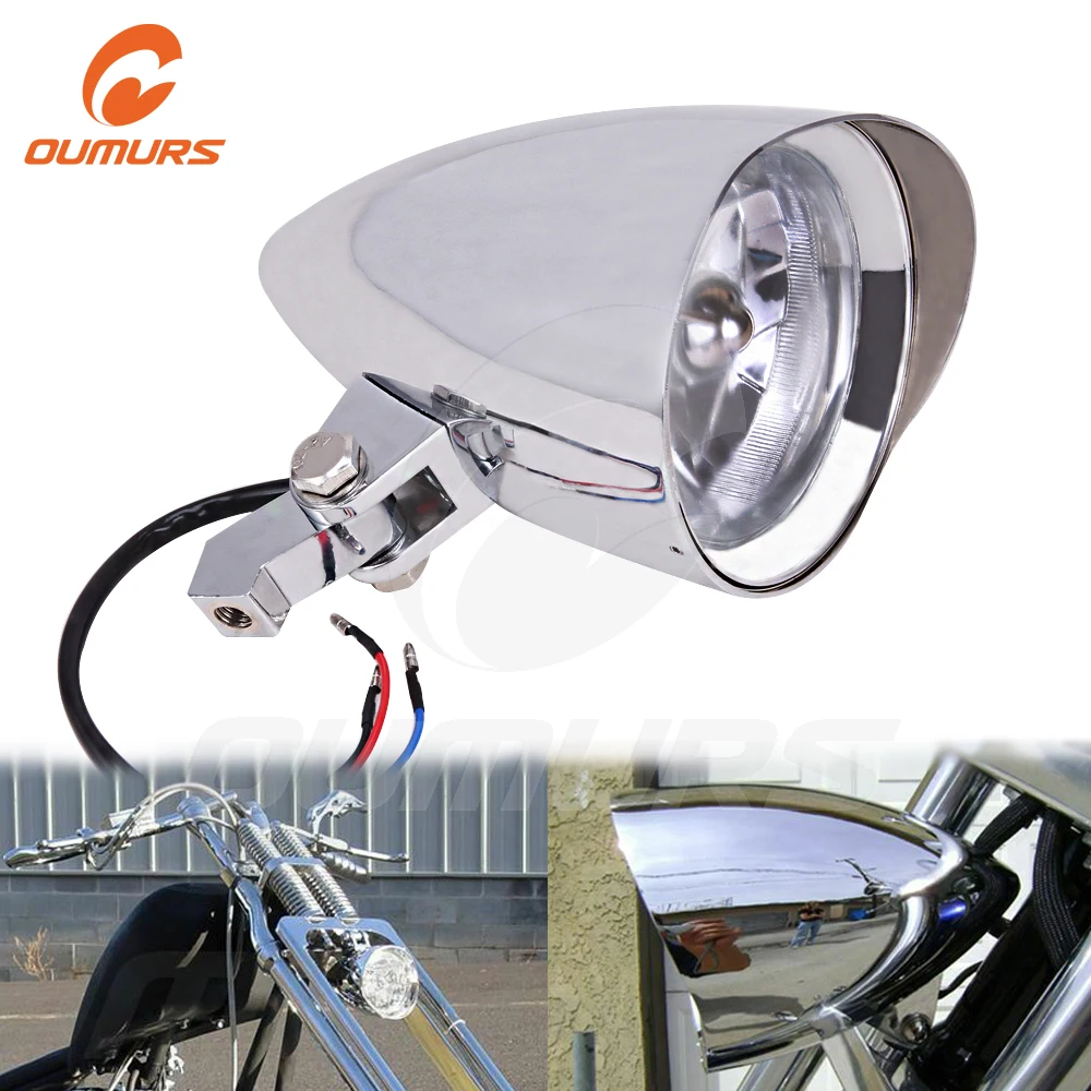 

OUMURS Motorcycle Front Headlight 4.5" Tri-Bar Bullet Headlamp 10mm Mounting For Harley Sportster Dyna Softail Chopper Bobber