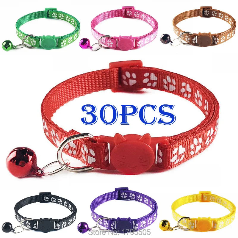 

30PCS paw Household Adjustable dog Collars With Bell For Small Dogs Kitten Collar Cats Multi-colored Buckle Cats Products tag