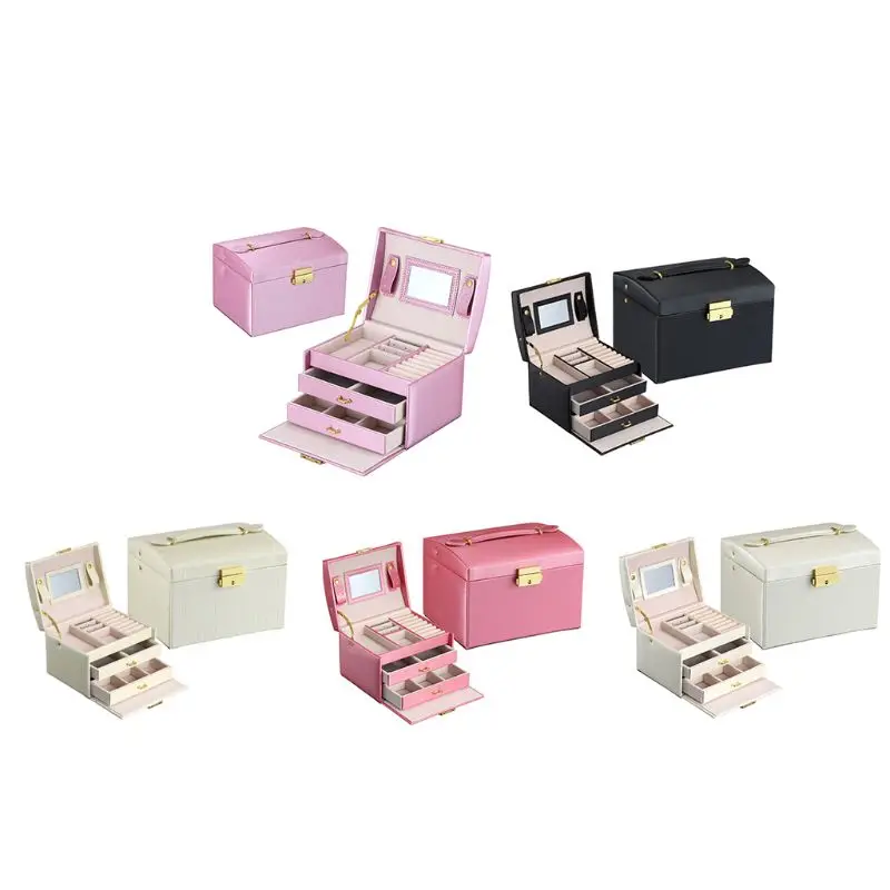

Y4QB Large Jewelry Packaging & Display Box Armoire Dressing Chest with Clasps Bracelet Ring Organiser Carrying Cases