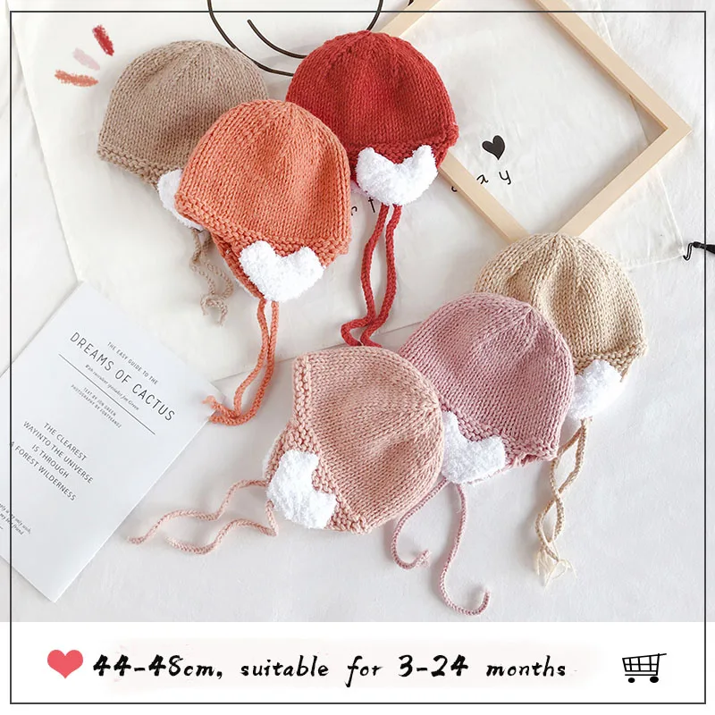 

Вязаная зимняя детская шапка с ушками, детская шапочка с мультяшным сердцем, детская шапочка для маленьких девочек 6 цветов