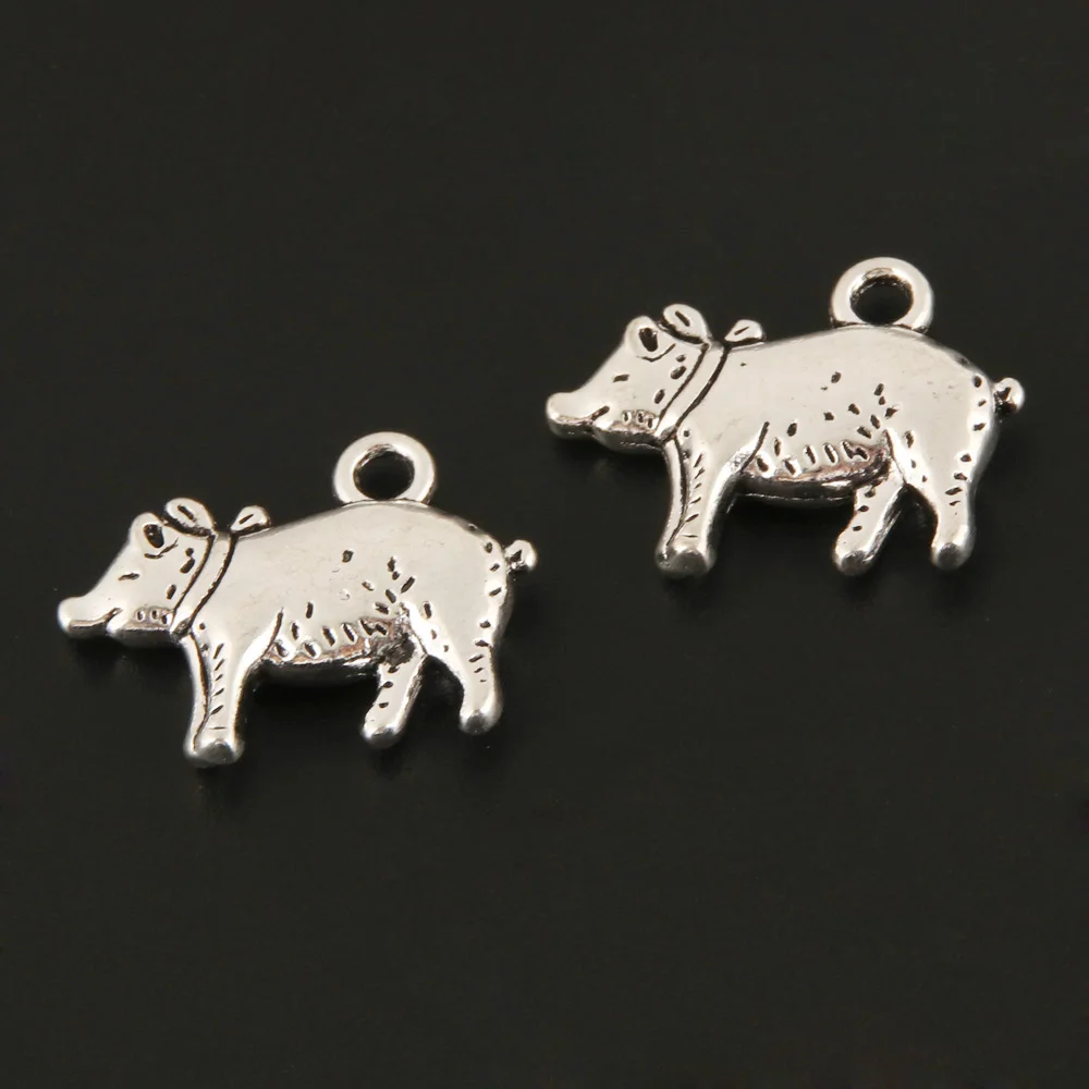 

15pcs Pig Charms Animal Silver Color For Making European Jewelry Supplies