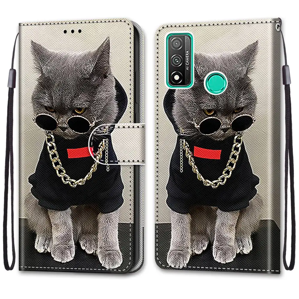 painted leather flip case for huawei honor 9 10 20 lite 20s p smart plus 2019 2020 2021 cute wallet card holder stand book cover free global shipping