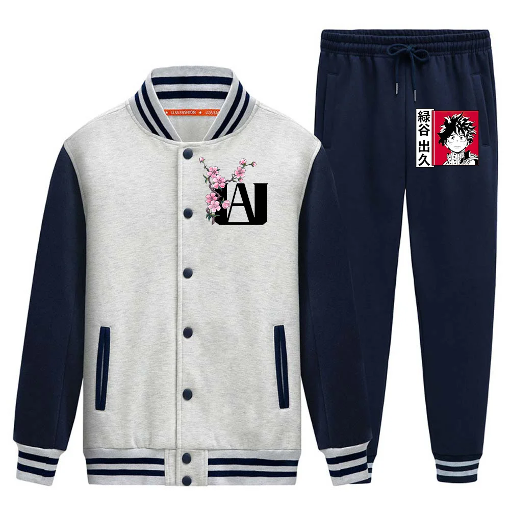 My Hero Academia Baseball Suit Cosplay Deku Print Two Piece Unisex Cardigan Botton Solid Warm Long Sleeve Coat Jacket 2021