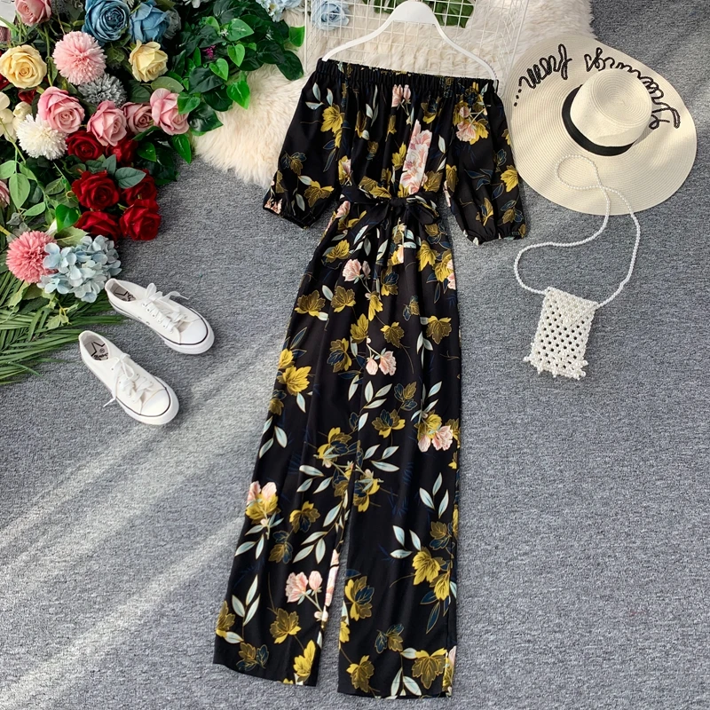 Сексуальный боди с открытыми плечами Модный женский комбинезон Бохо принтом