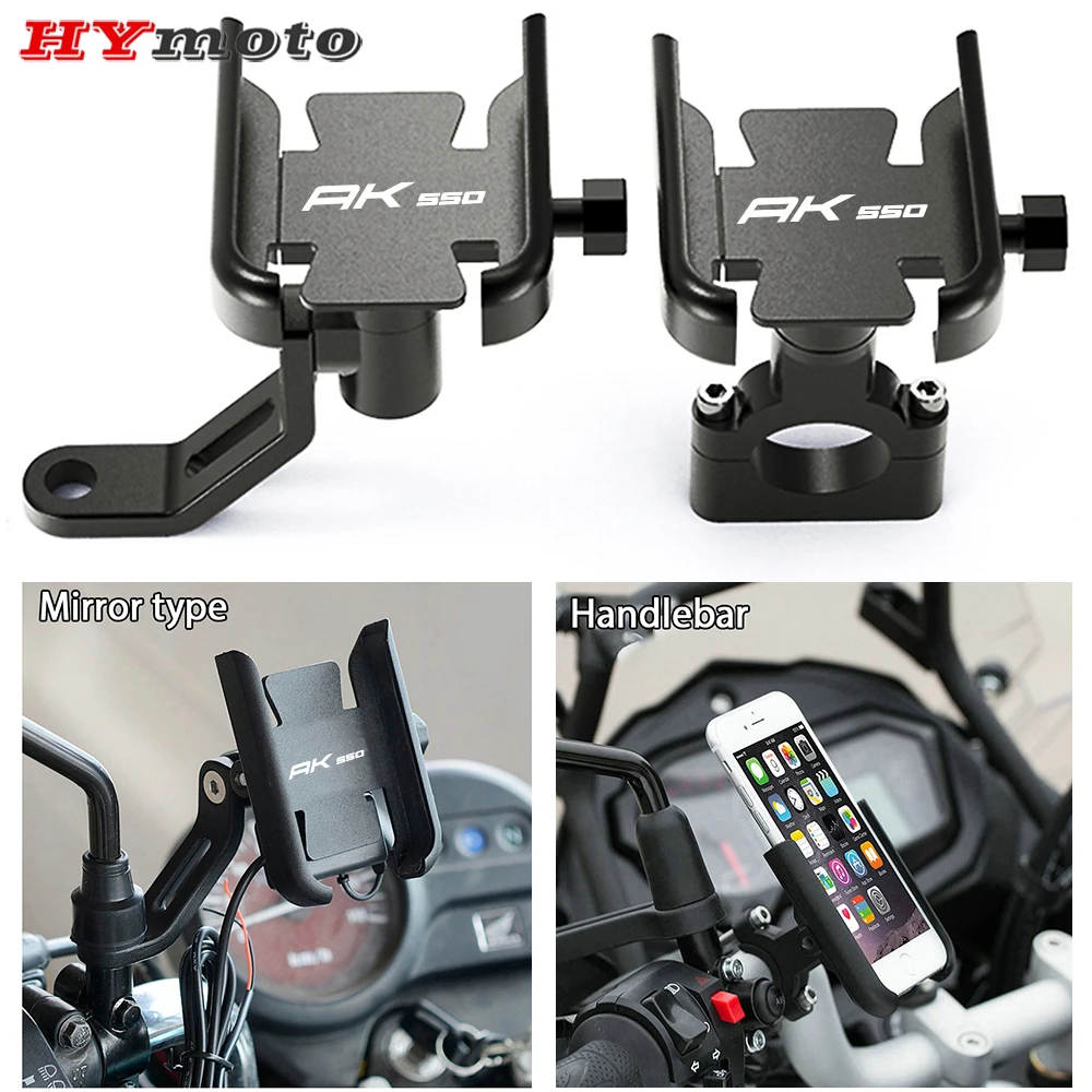 For KYMCO AK550 AK 550 2017-2021 2022 2023 Newest Motorcycle CNC Handlebar Rearview Mirror Mobile Phone Holder GPS Stand Bracket