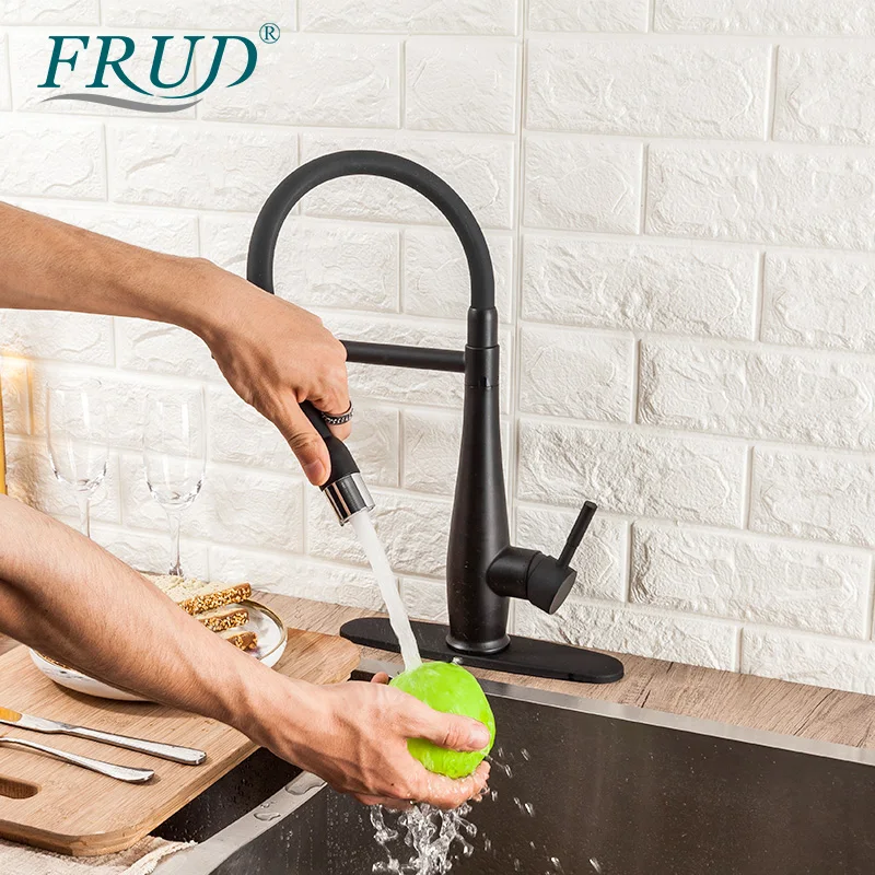 FRUD черный смеситель с одним отверстием вытяжной излив кран и для кухонной