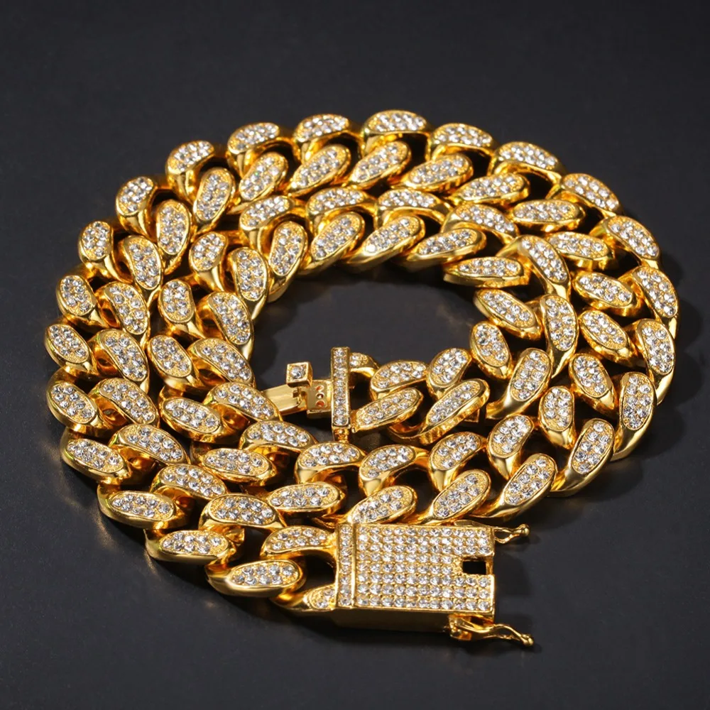 18-2" 20 мм проложенные стразы, кубинские цепочки, ожерелье s для мужчин, хип-хоп побрякушки, ожерелье, ювелирные изделия, Прямая поставка
