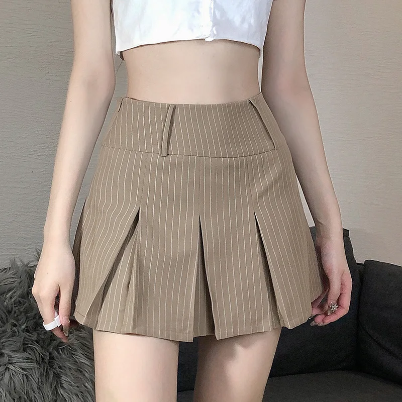 

2021 Summer New Women's Clothing Sexy Slimming Suit Striped Pleated Skirt Preppy Style Skirt