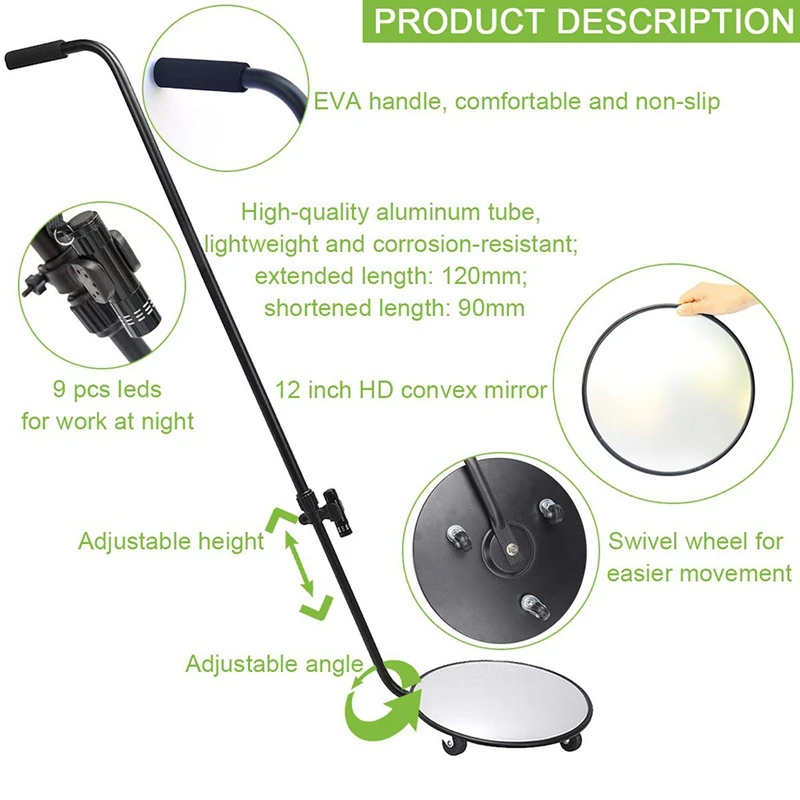 

Under Vehicle Inspection Security Mirror - Mirror with Wheels and LED Light Handheld Inspection Mirror By Home Care