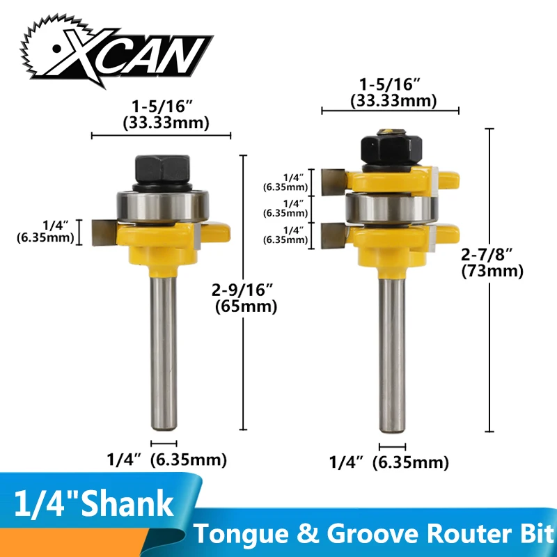 XCAN 2 шт 1/4 ''хвостовик 3 Флейта Язык и паз маршрутизатор Набор бит соединение маршрутизатор Набор бит Дерево фреза концевые фрезы