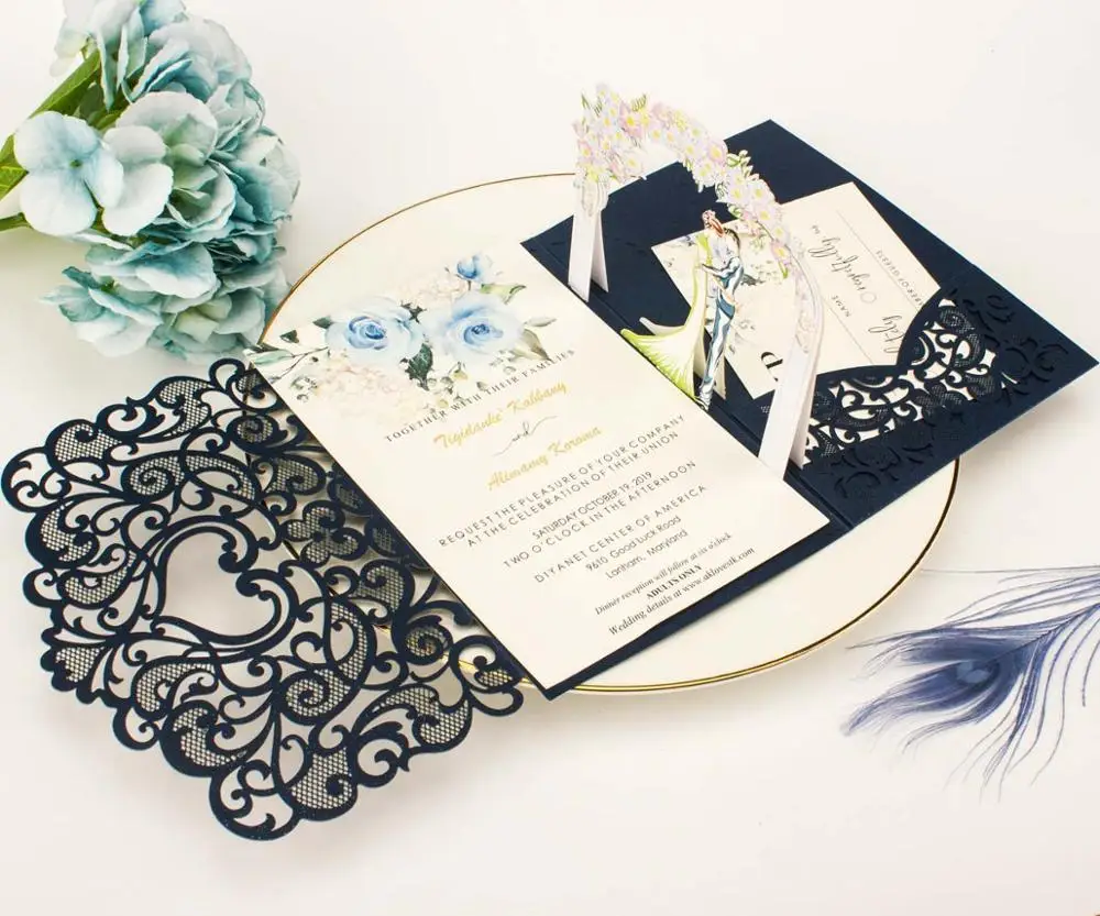 Бесплатная доставка 50X 3D темно-синий бордовый серый всплывающая Свадебная