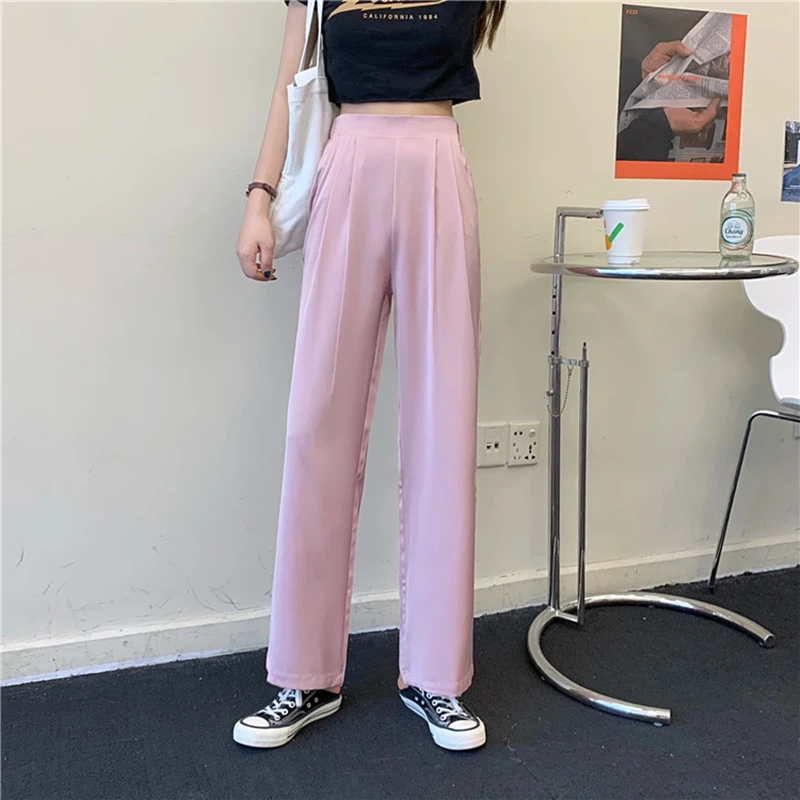 

Women's Office Suit High Waisted Colourful Women Capris Pants Summer Beige Formal Pants For Women Korea Wide Leg Trousers