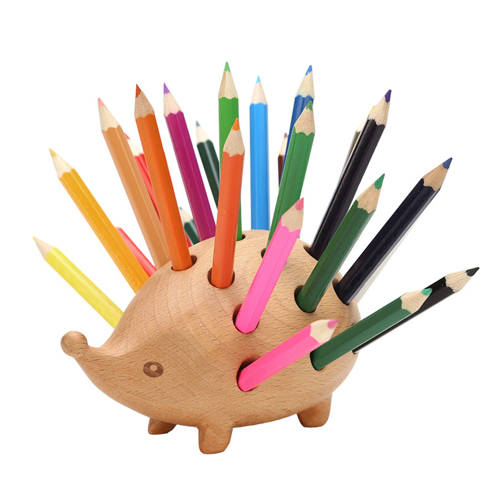 

Wood Carving Container Desktop Storage Gift Solid Children Study Decoration Office Arts Crafts Hedgehog Penholder Stationery