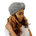 Женская эластичный тюрбан шапка с узлом, хлопковый хиджаб, однотонный шарф для волос, африканская крученая повязка на голову, головные уборы при химиотерапии аксессуар для волос
