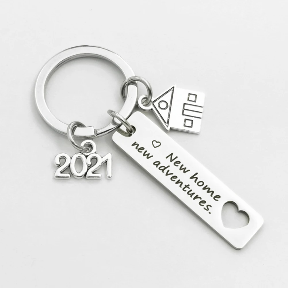 

New Home Adventures Stainless Steel Keychain 2021 Housewarming Metal Jewelry Housewarming Gifts for Couples Keychain