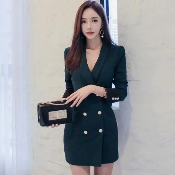 Женское элегантное офисное платье OL С Вырезанным воротником темно-зеленое