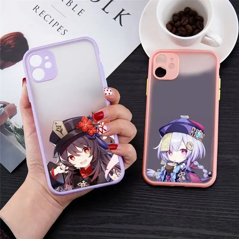 

Genshin impact Anime Shockproof Phone Case For iPhone 13 12 11 Mini Pro XR XS Max 7 8 Plus X Matte transparent Purple Back Cover