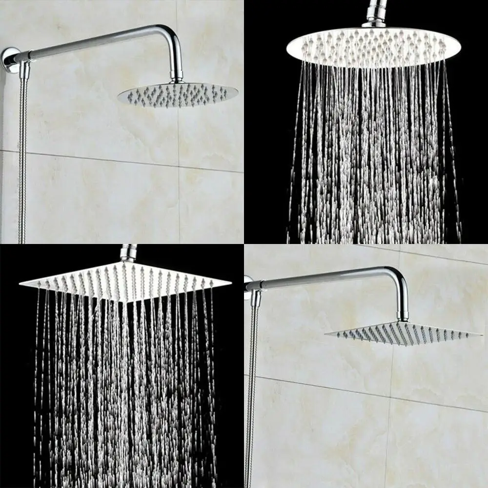 

8/10/12 inch Round Square Stainless Steel Ultra-thin Showerhead Bath Rainfall Shower Head Chrome Finish Rain Shower for Bathroom