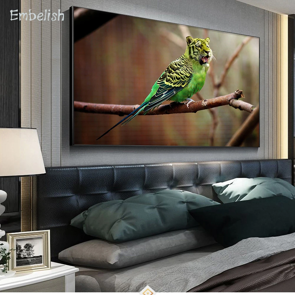 

1 Pieces Green Parrot With Tiger Face Abstract Wall Art Posters For Living Room Modern Home Decor Pictures HD Canvas Paintings