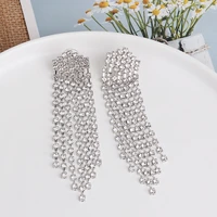 wholesale jujia new crystal long dangle earrings for women bohemian charm tassel drop earrings party hanging jewelry