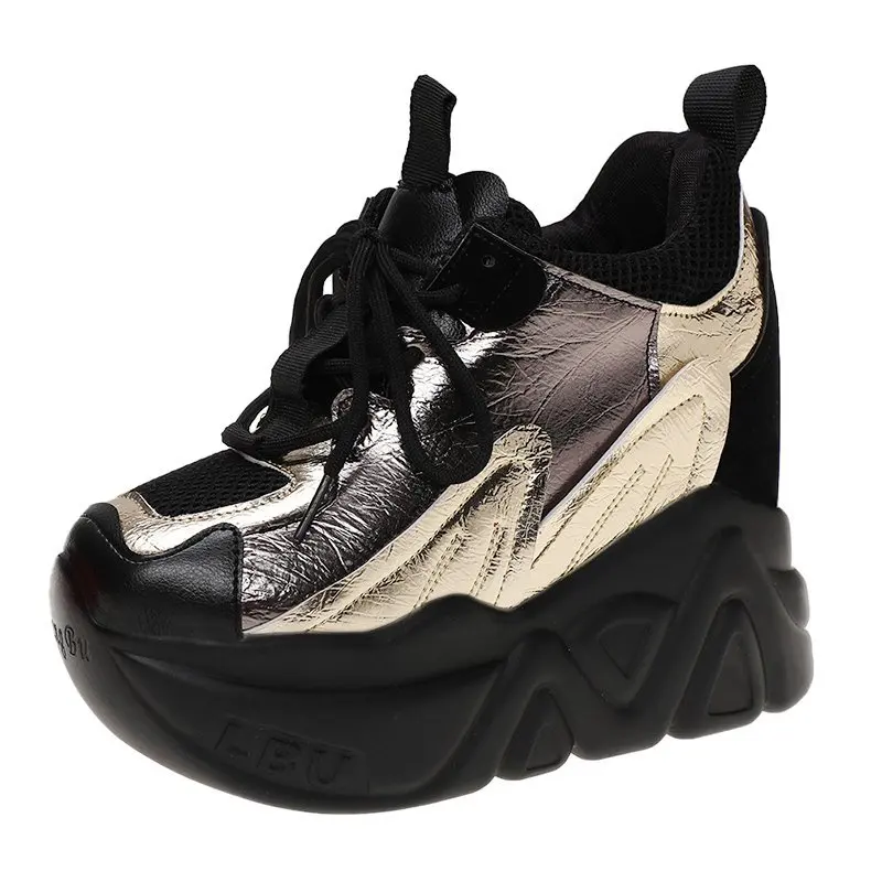 

Winter Chunky Sneakers Breathable Women Height Increasing High Platform Shoes 12cm Thick Sole Sneakers Woman Deportivas Mujer